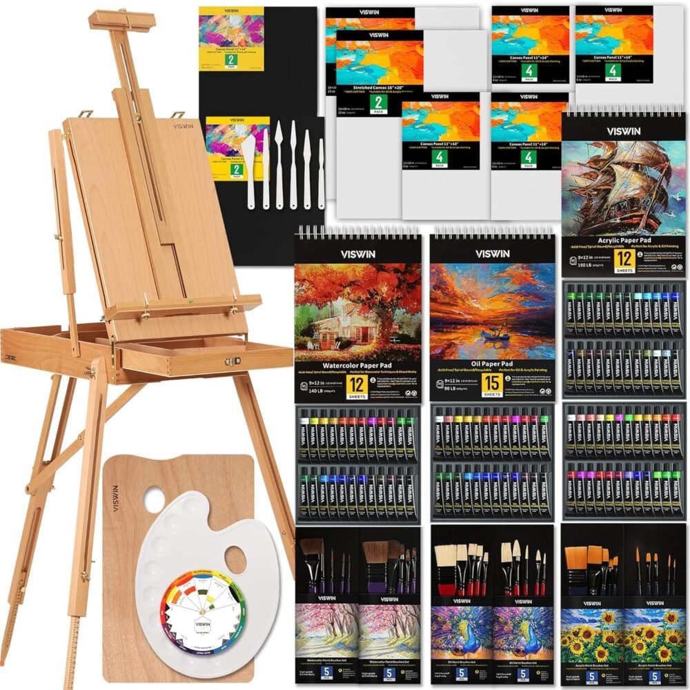 VISWIN All-in-One Artist Painting Set – 147-Piece Professional Art Kit with French Easel